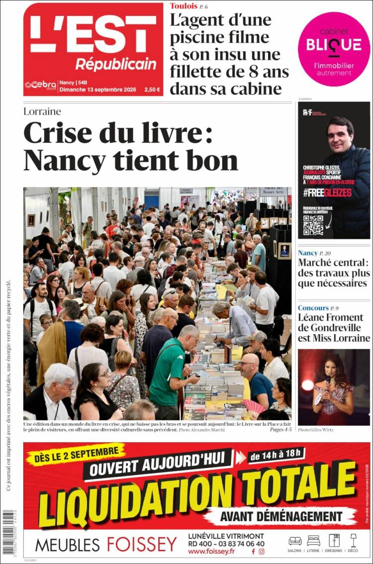 Portada de L'Est Republicain (Francia)