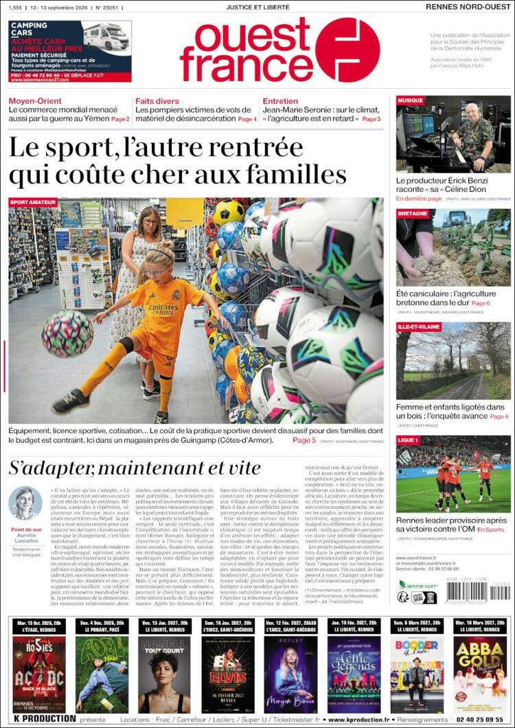 Portada de Ouest France (France)