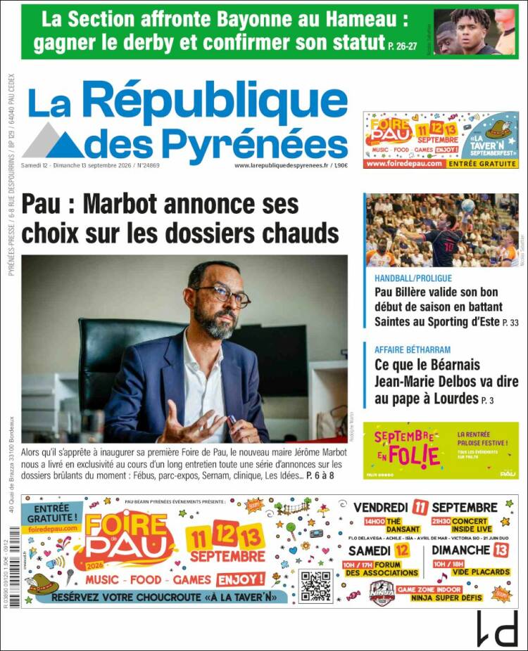 Portada de La République des Pyrénées (Francia)