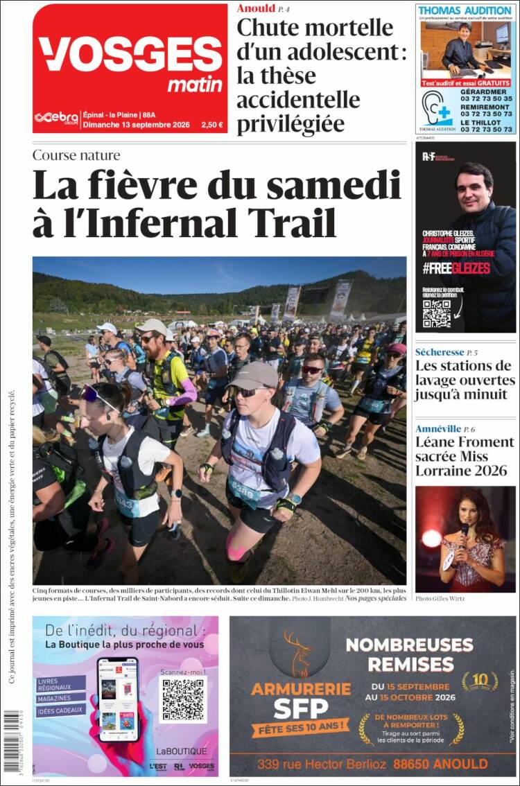 Portada de Vosges Matin (Francia)