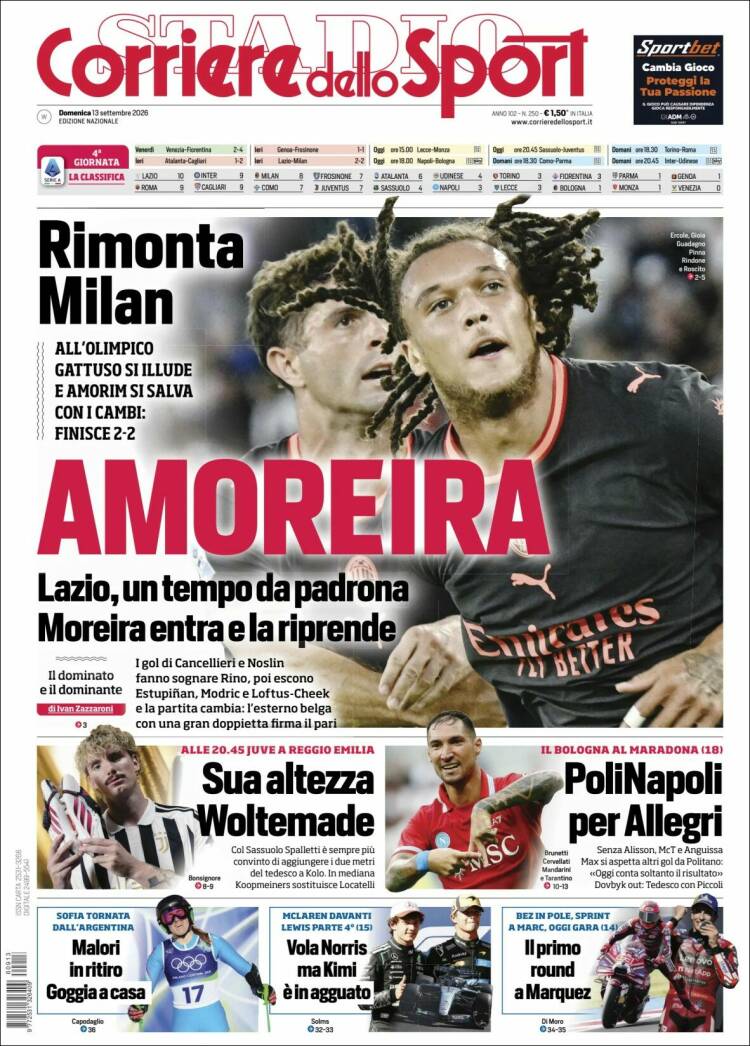 Portada de Corriere dello Sport (Italie)