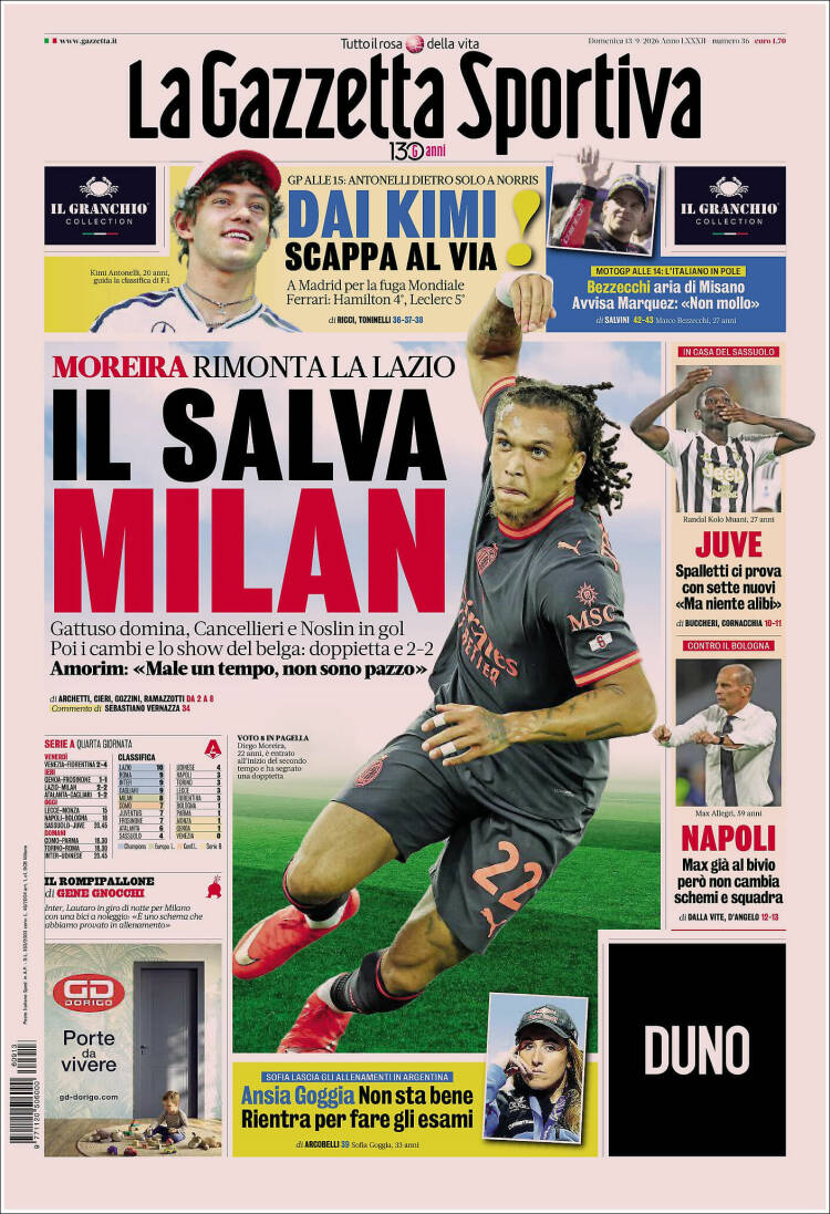 Portada de La Gazzetta dello Sport (Italia)