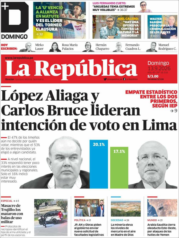 Portada de La Republica (Per&uacute;)