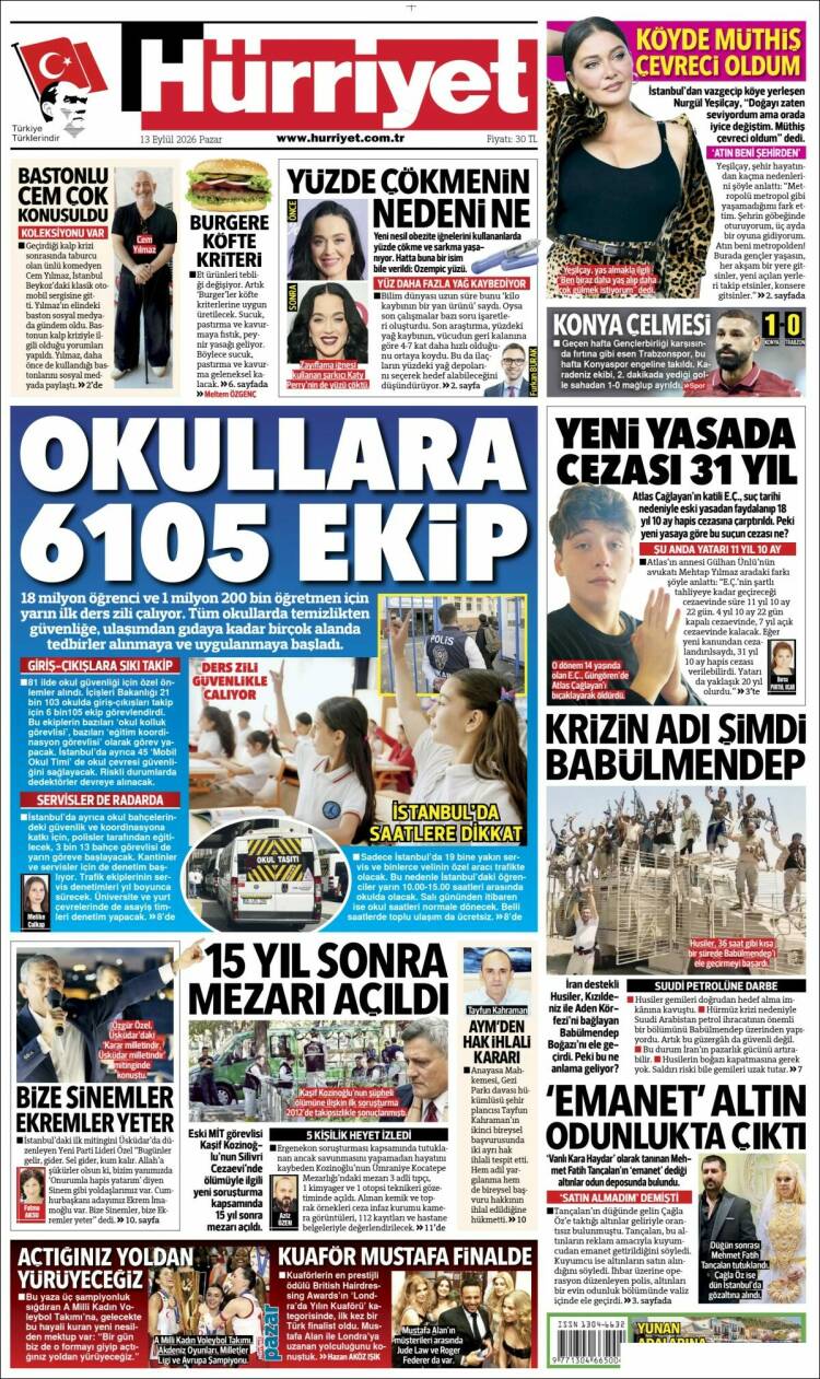 Portada de Hürriyet (Turqu&iacute;a)