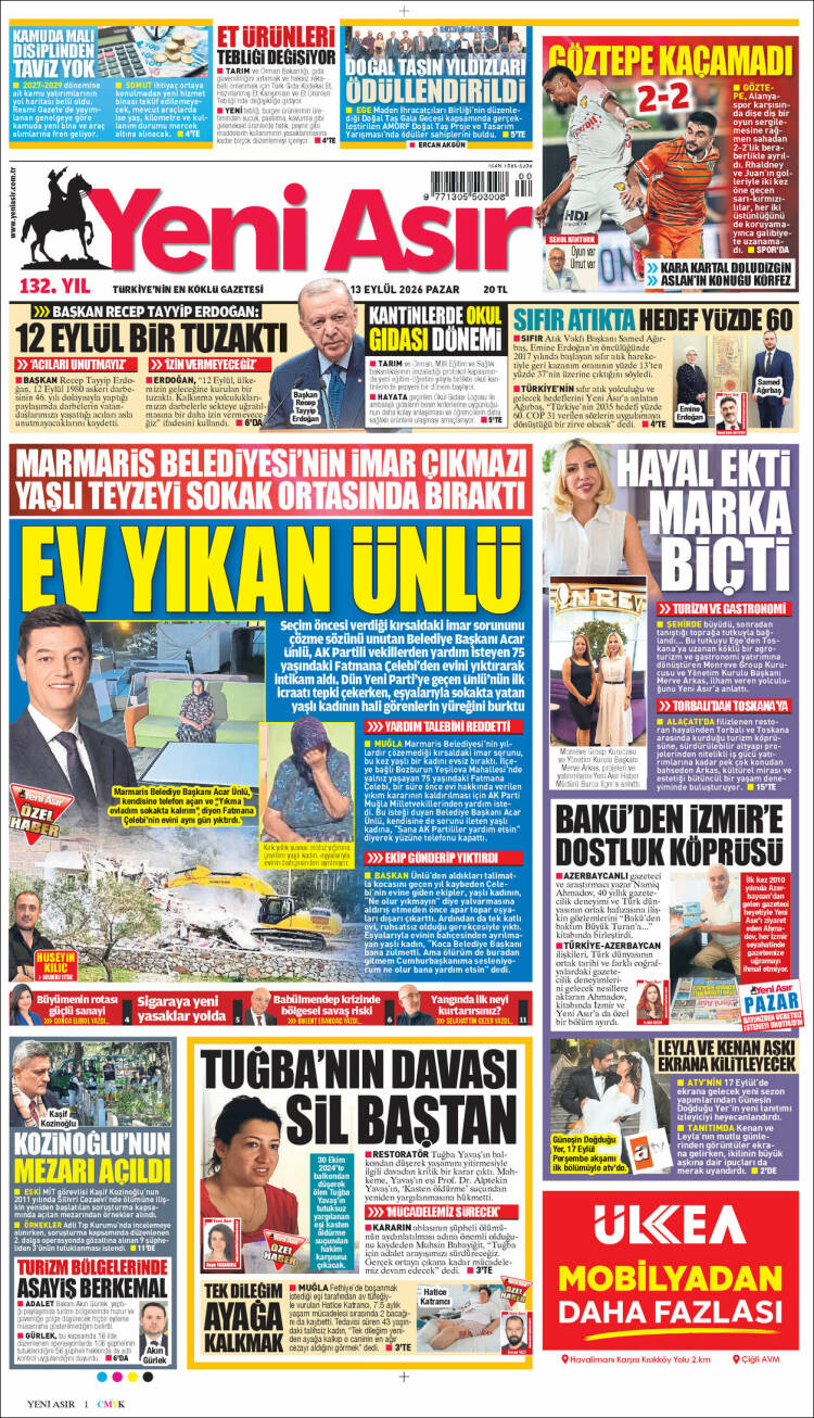 Portada de Yeni Asır (Turqu&iacute;a)