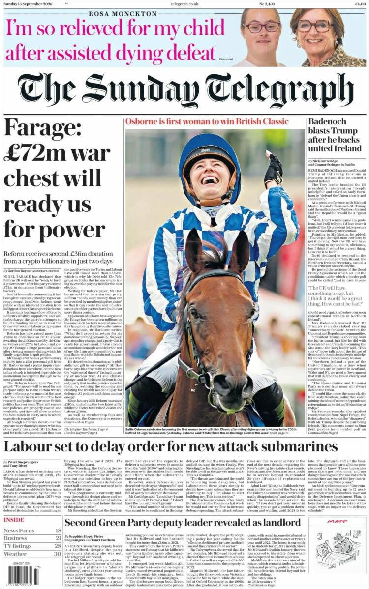 Portada de Daily Telegraph (Reino Unido)