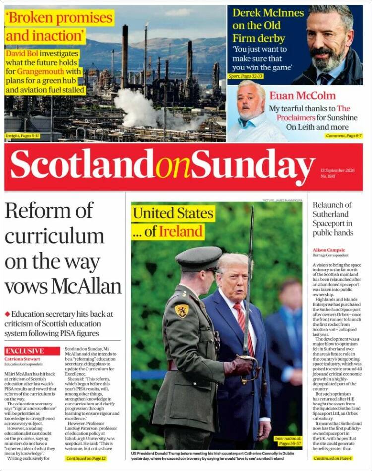 Portada de The Scotsman (Reino Unido)