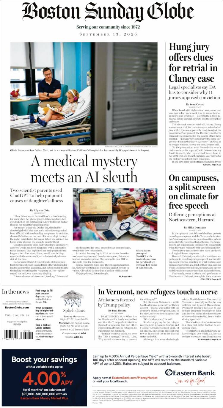 Portada de Boston Globe (USA)