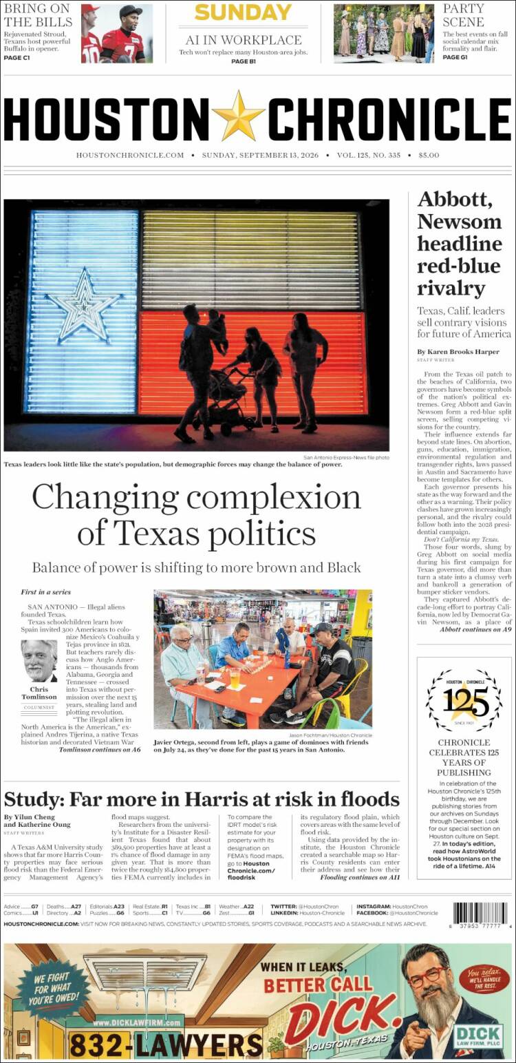 Portada de Houston Chronicle (USA)