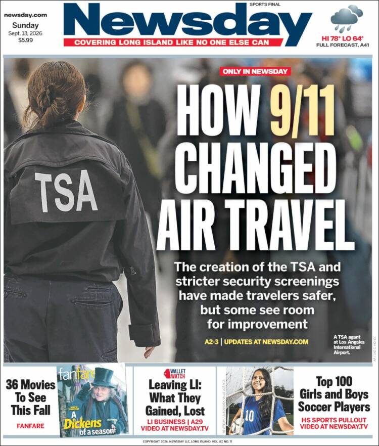 Portada de Newsday (USA)