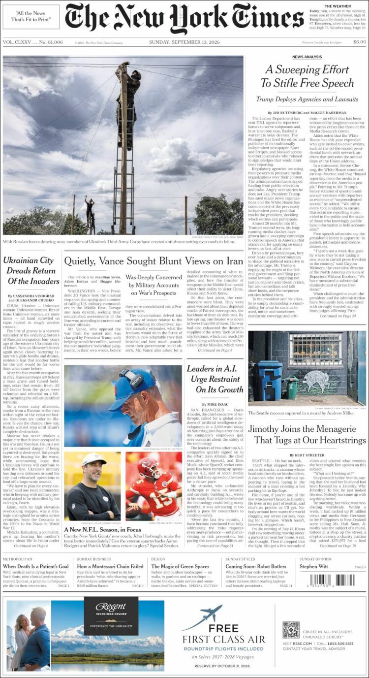 Portada de New York Times (USA)