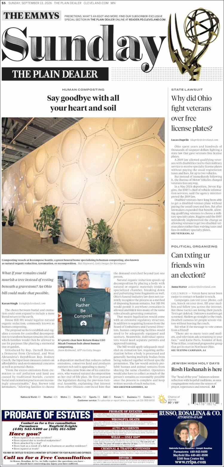 Portada de The Plain Dealer (USA)