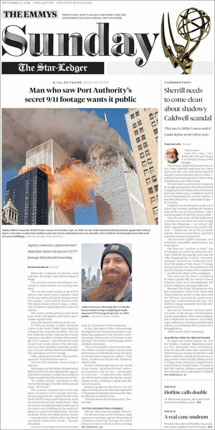 Portada de Star-Ledger (USA)