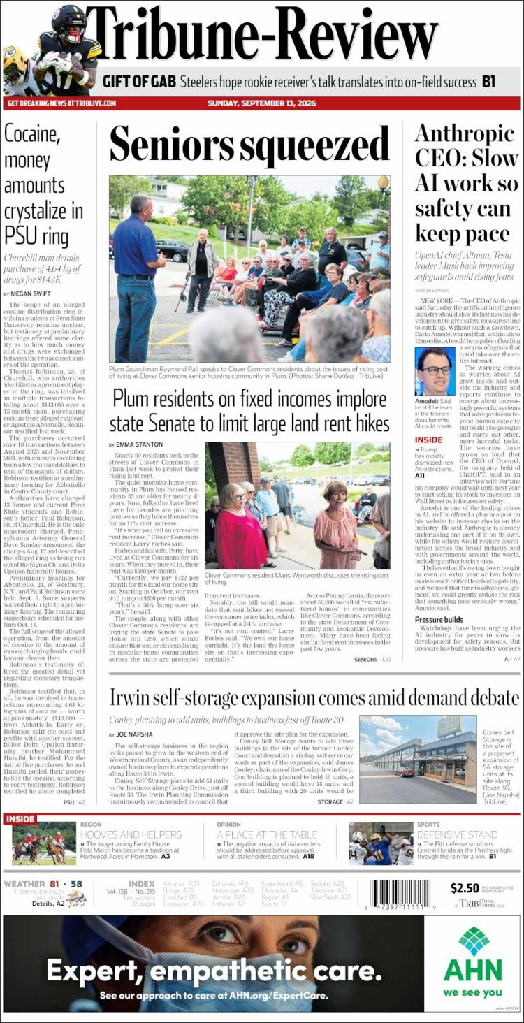 Portada de Tribune-Review (USA)