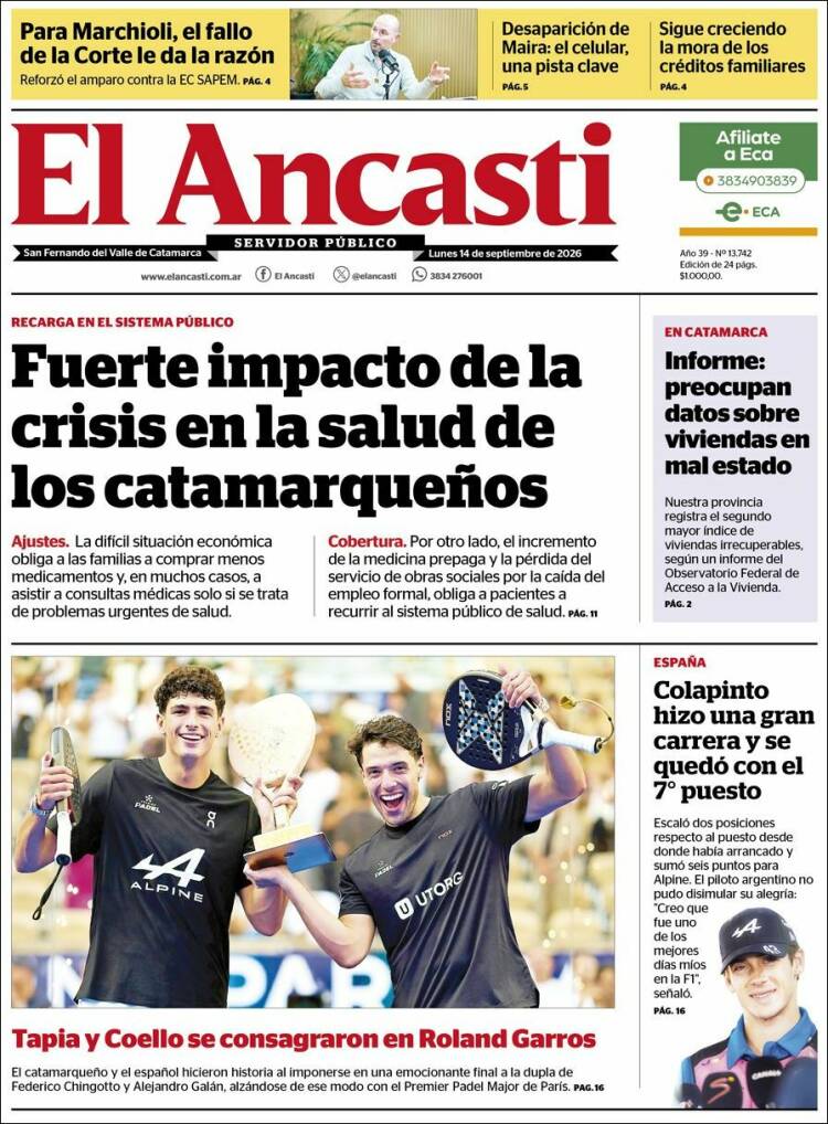 Portada de El Ancasti (Argentina)