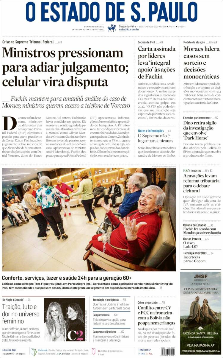 Portada de O Estado de São Paulo (Brasil)