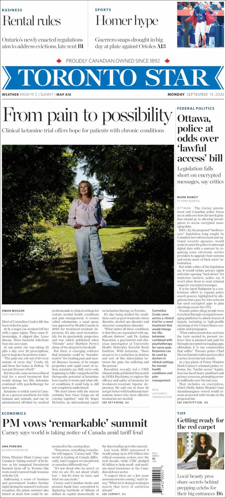Portada de The Toronto Star (Canad&aacute;)