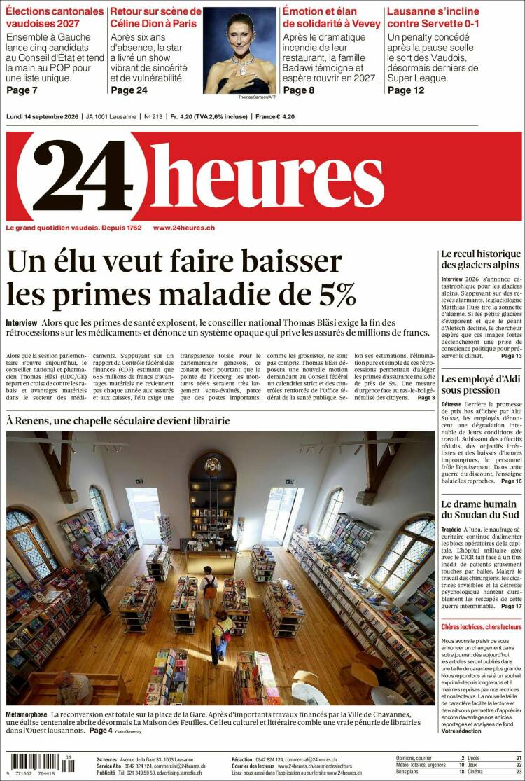 Portada de 24 Heures (Suiza)