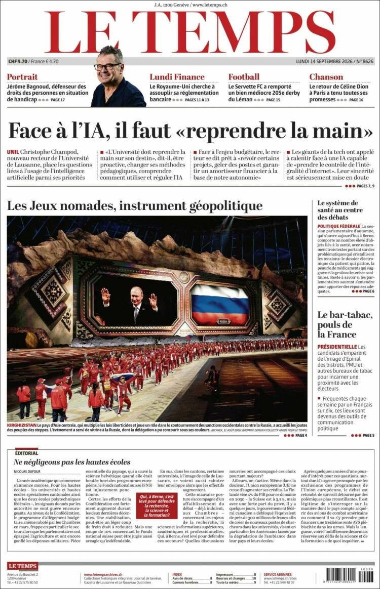 Portada de Le Matin (Suiza)