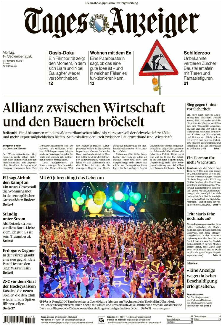 Portada de Tages-Anzeiger (Suiza)