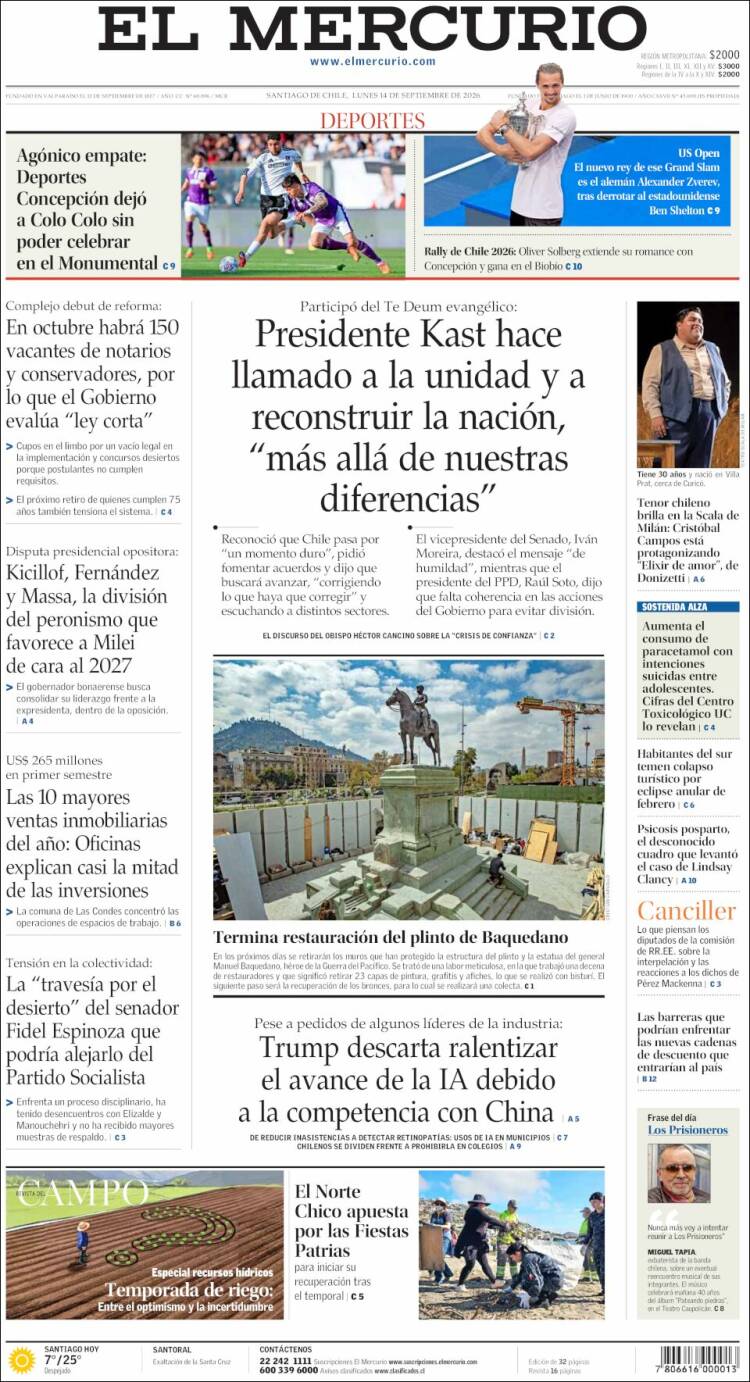 Portada de El Mercurio (Chile)