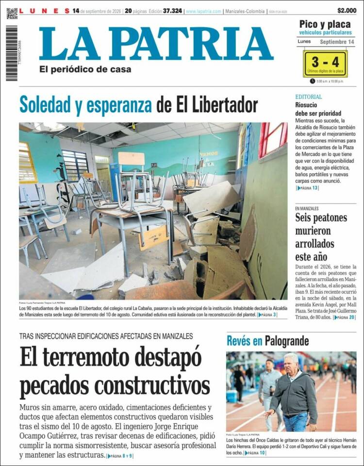 Portada de La Patria (Colombia)