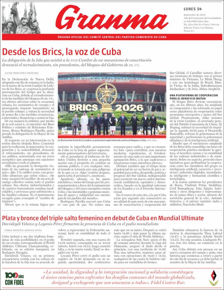 Portada de Granma (Cuba)
