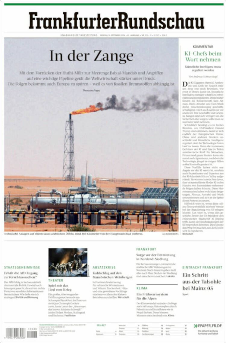 Portada de Frankfurter Rundschau (Alemania)