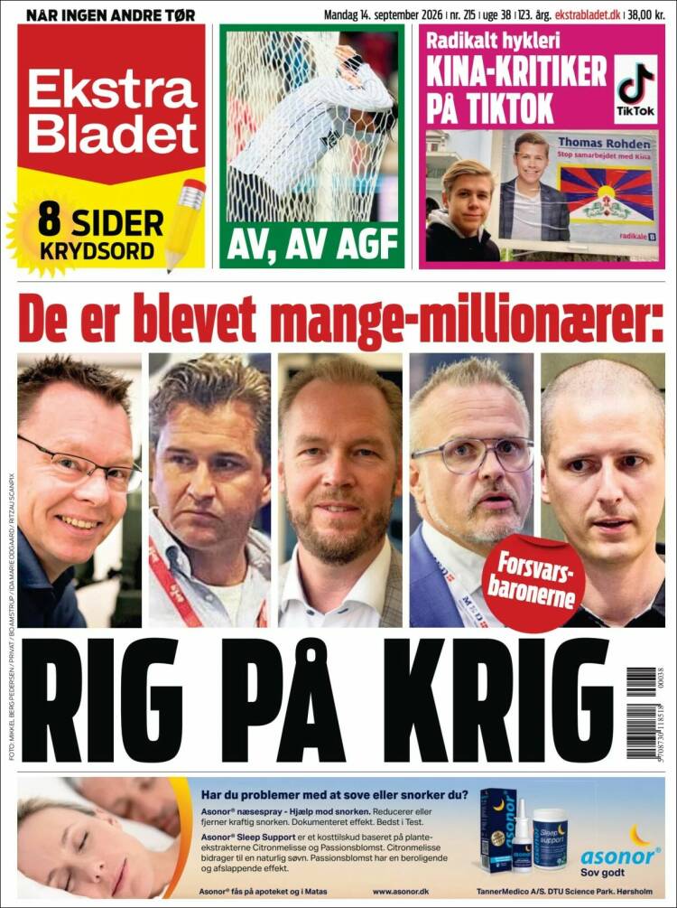 Portada de Ekstra Bladet (Dinamarca)