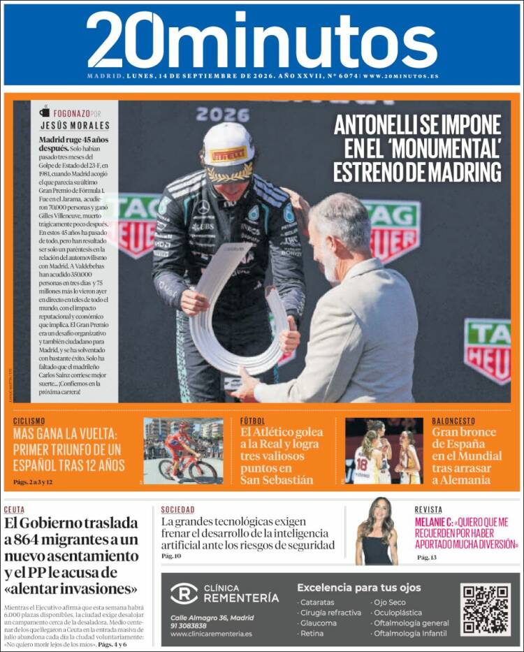 Portada de 20 Minutos - Madrid (Espa&ntilde;a)