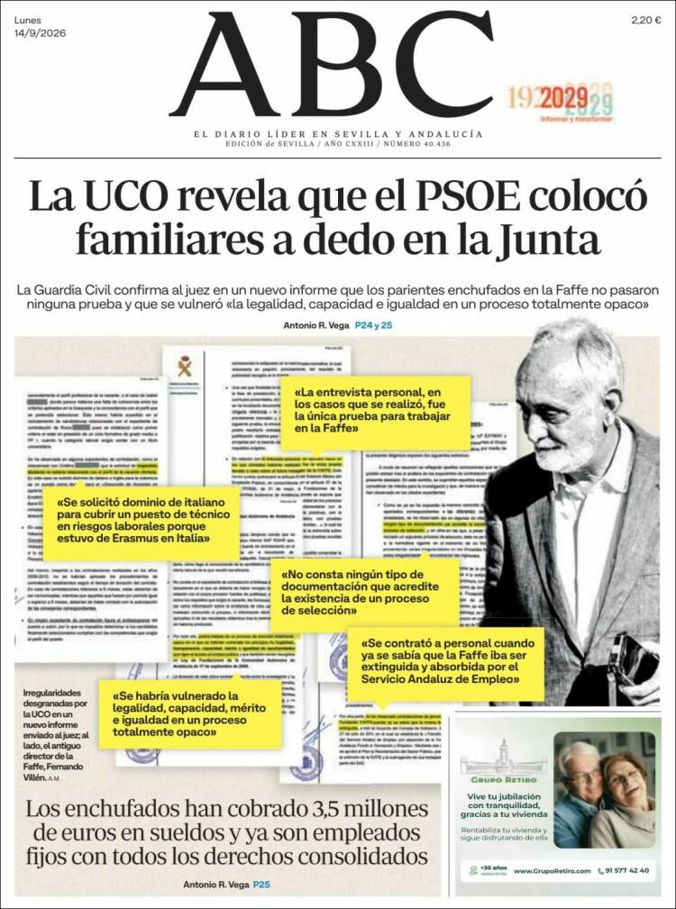 Portada de ABC - Sevilla (Espa&ntilde;a)