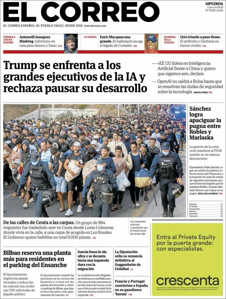 Portada de El Correo - Guipuzcoa (Espa&ntilde;a)