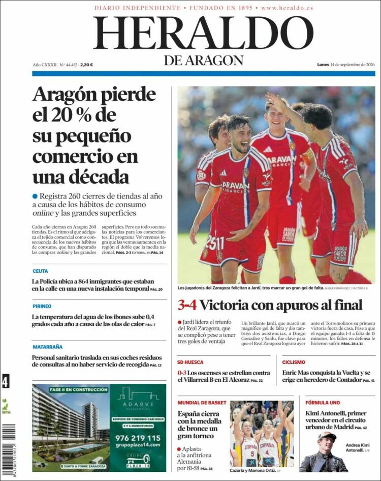 Portada de Heraldo de Aragón (Espa&ntilde;a)