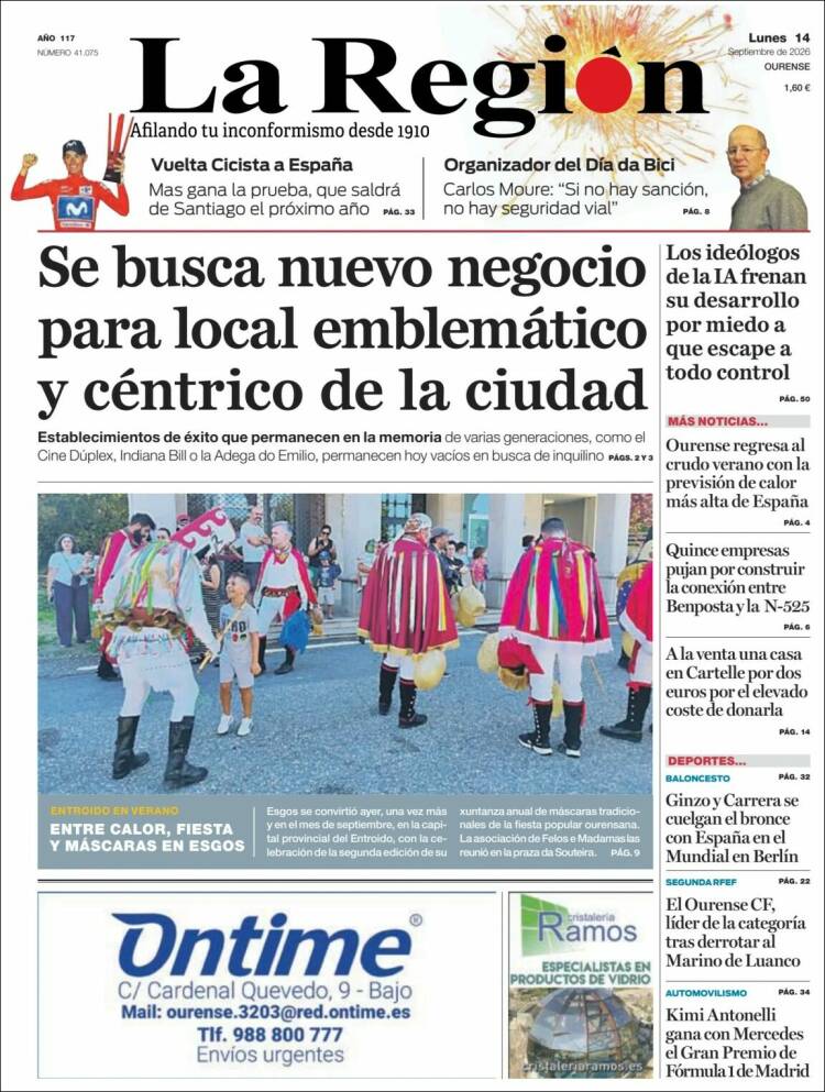 Portada de La Región de Ourense (Espagne)