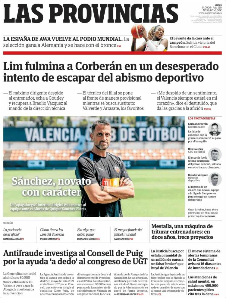 Portada de Las Provincias (Espa&ntilde;a)