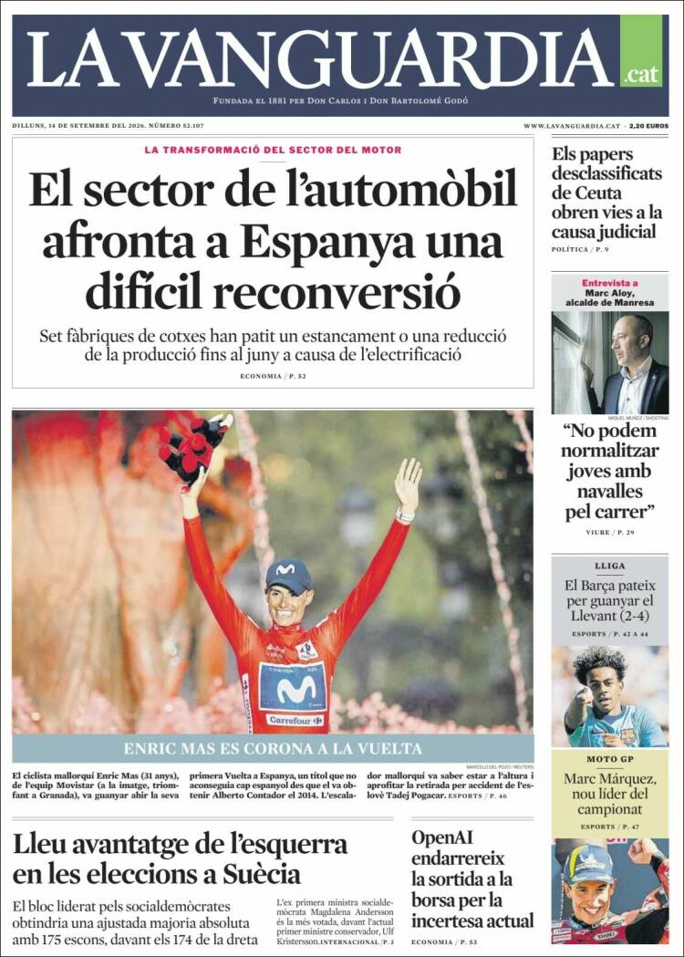 Portada de La Vanguardia (Espa&ntilde;a)