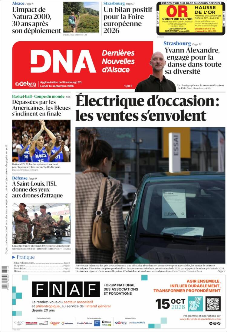 Portada de Les Dernières Nouvelles d'Alsace (Francia)