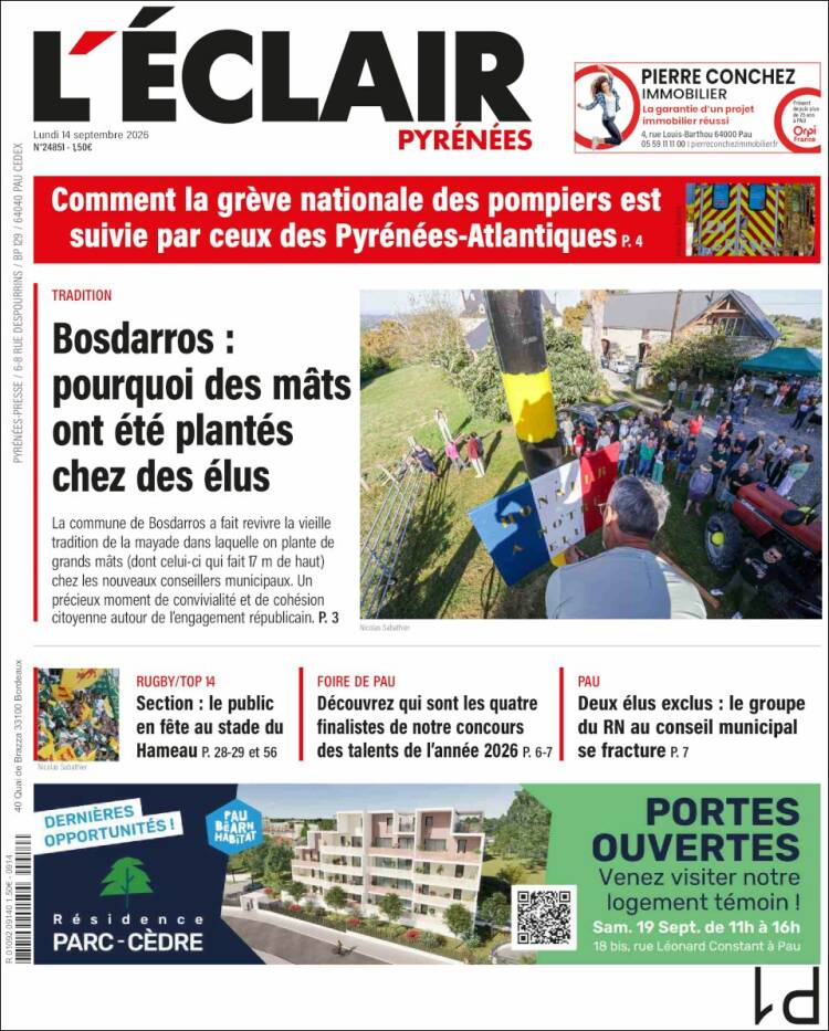 Portada de L'Eclair des Pyrénées (Francia)