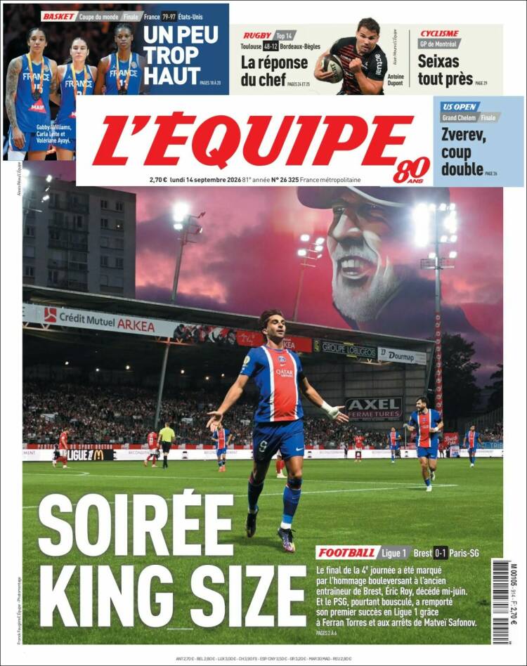 Portada de L'Equipe (Francia)