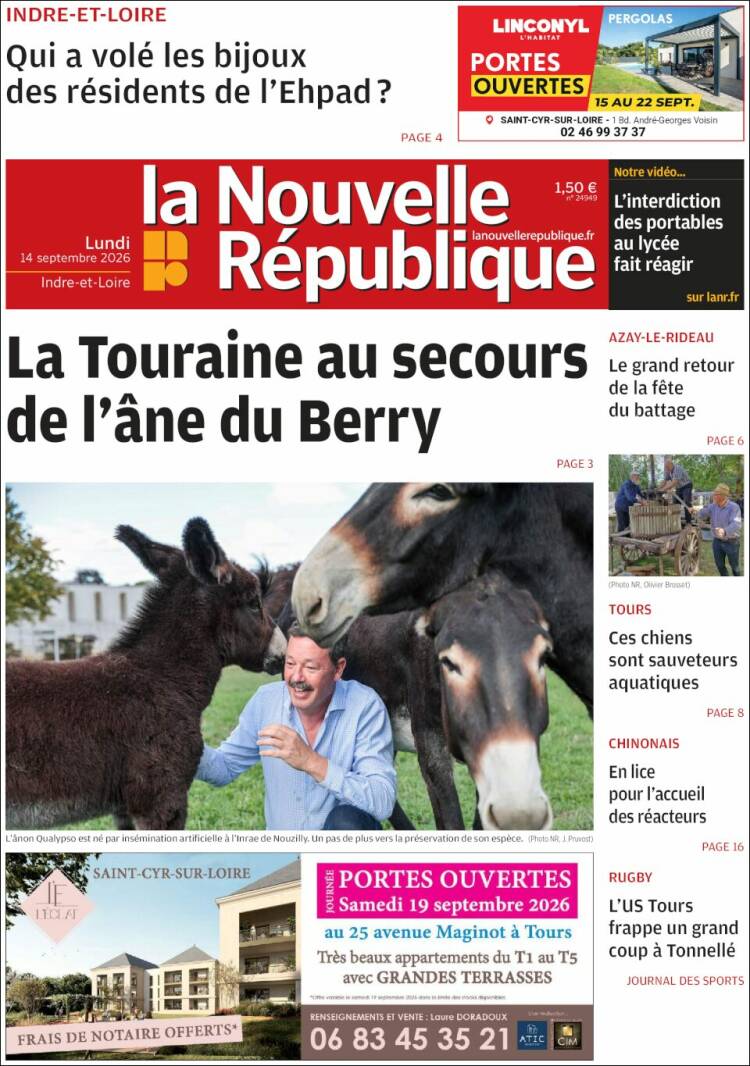 Portada de La Nouvelle Republique (Francia)