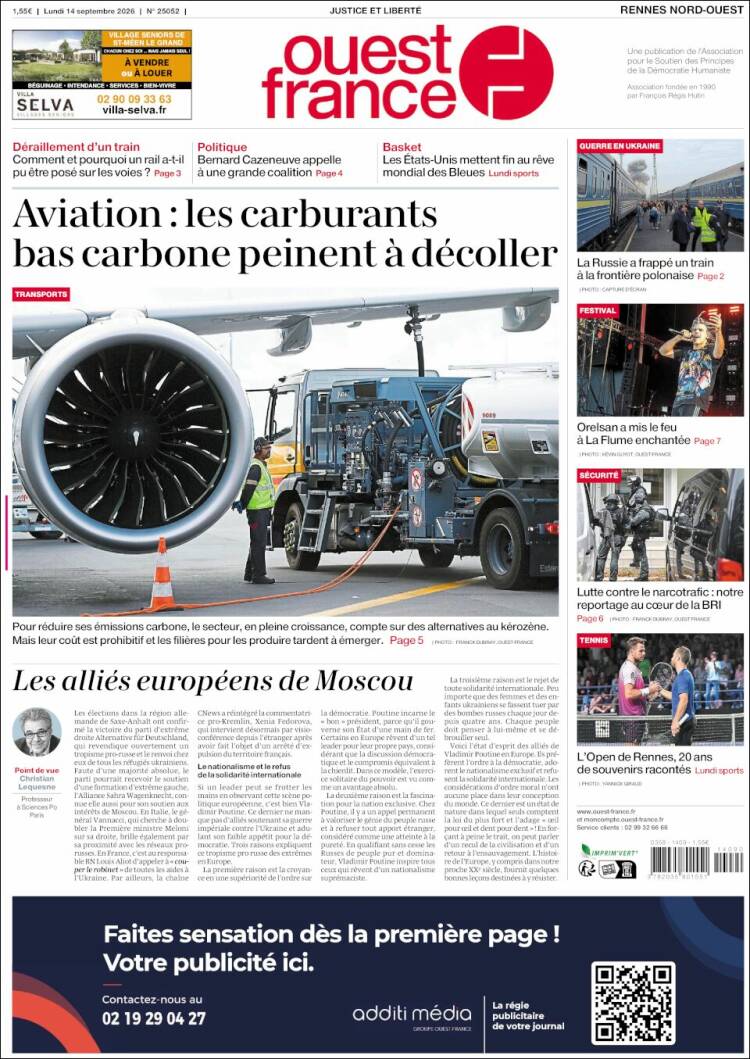 Portada de Ouest France (Francia)