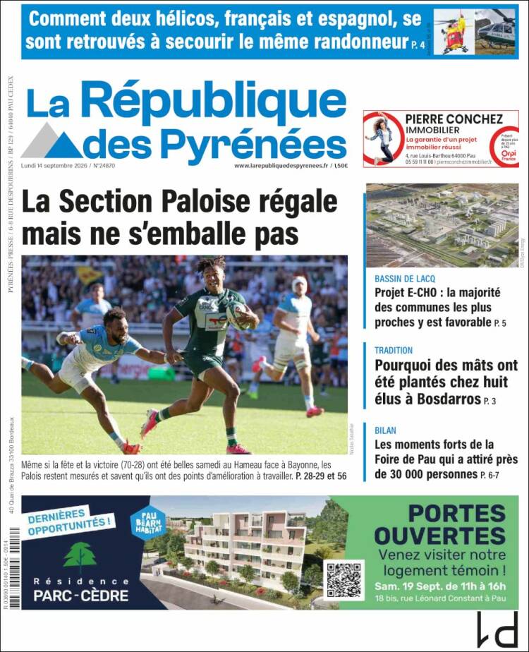 Portada de La République des Pyrénées (Francia)