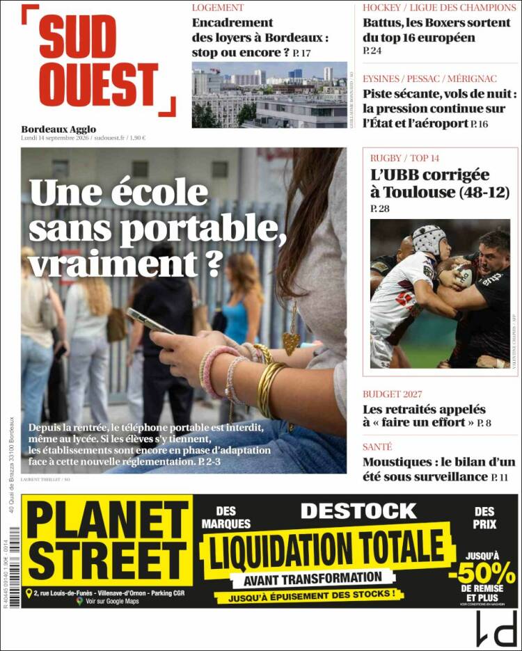 Portada de Sud Ouest (Francia)