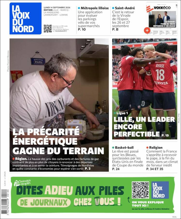 Portada de La Voix du Nord (Francia)