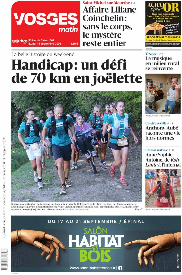 Portada de Vosges Matin (Francia)
