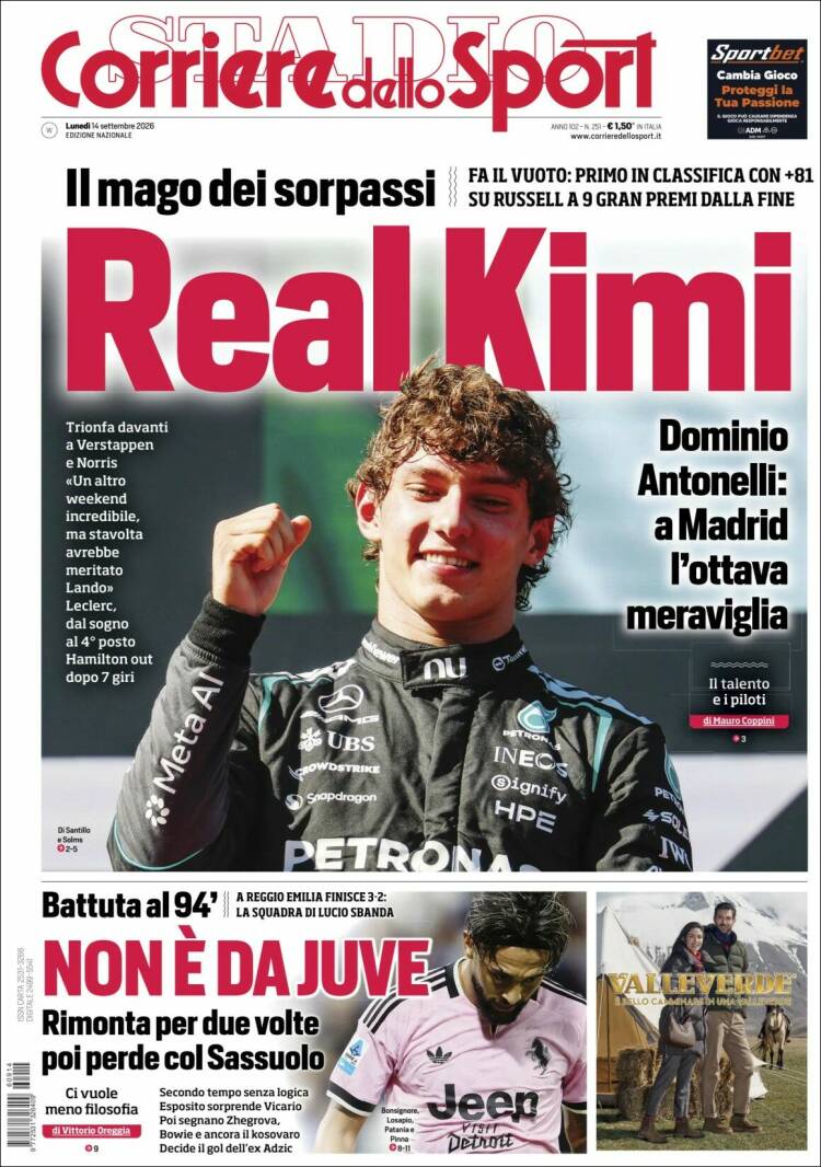 Portada de Corriere dello Sport (Italia)
