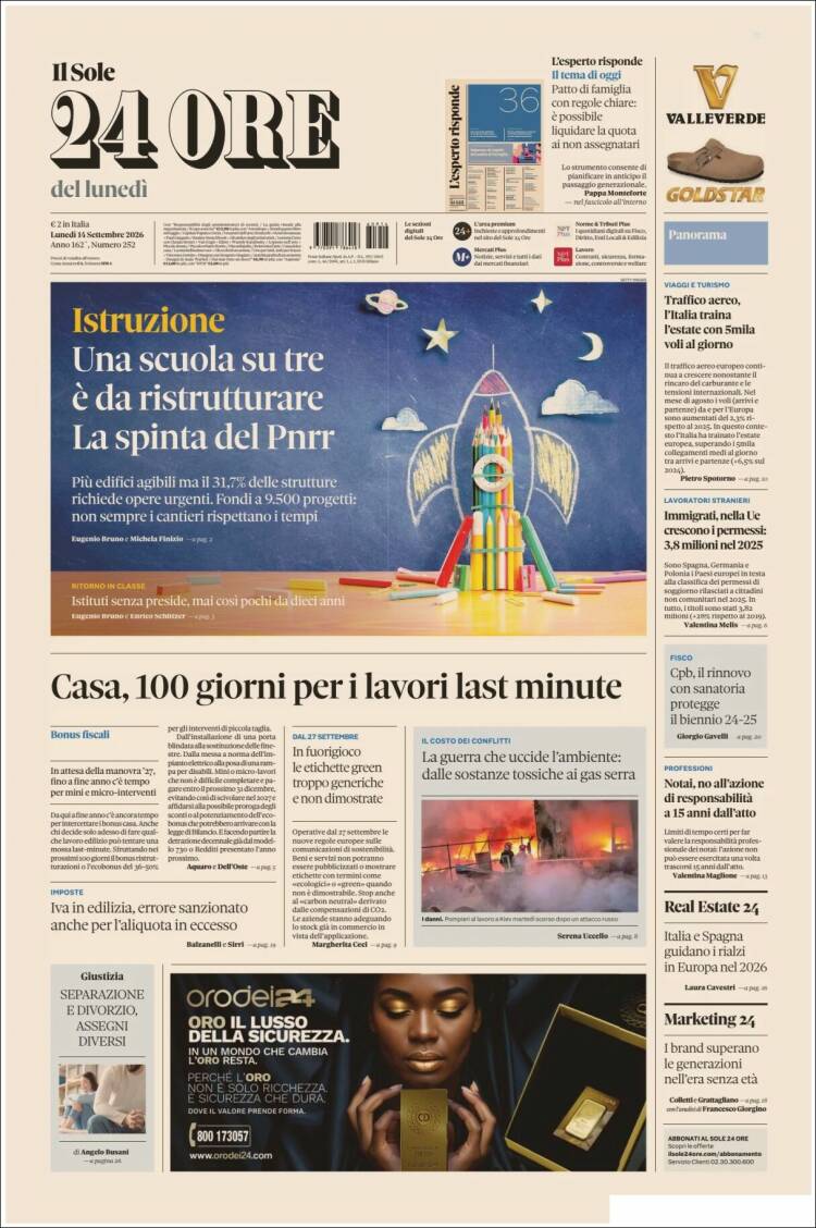 Portada de Il Sole 24 ORE (Italia)