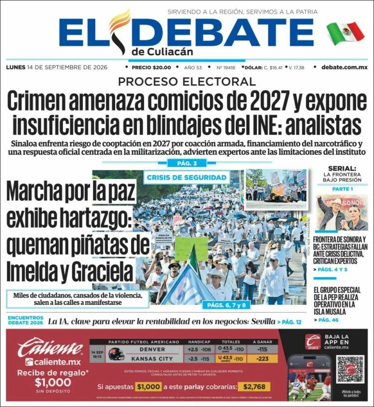 Portada de El Debate de Culiacán (M&eacute;xico)