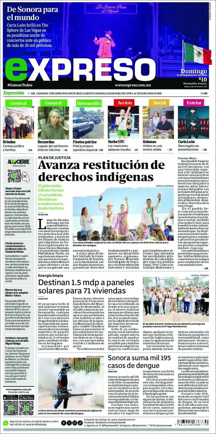 Portada de Expreso (M&eacute;xico)