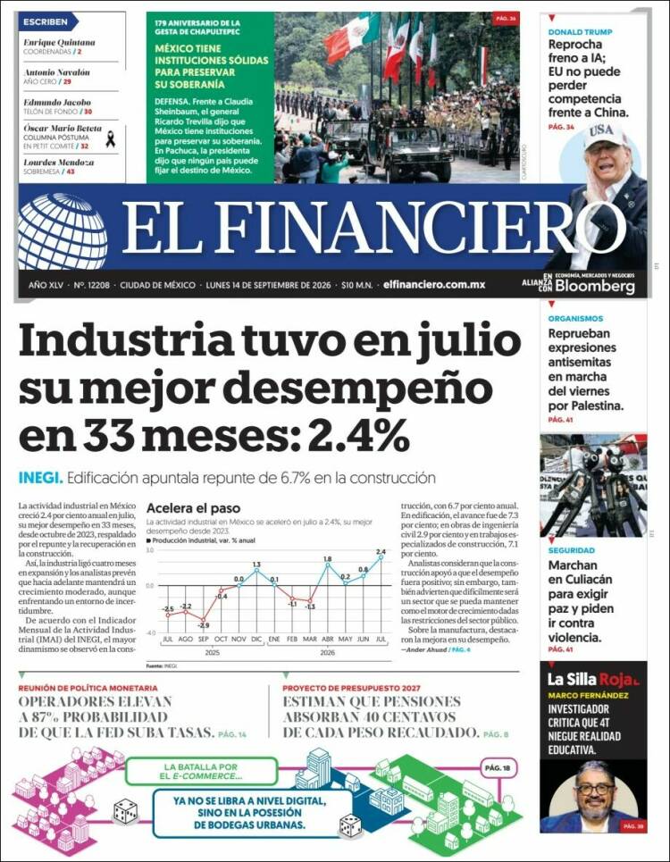 Portada de El Financiero (M&eacute;xico)